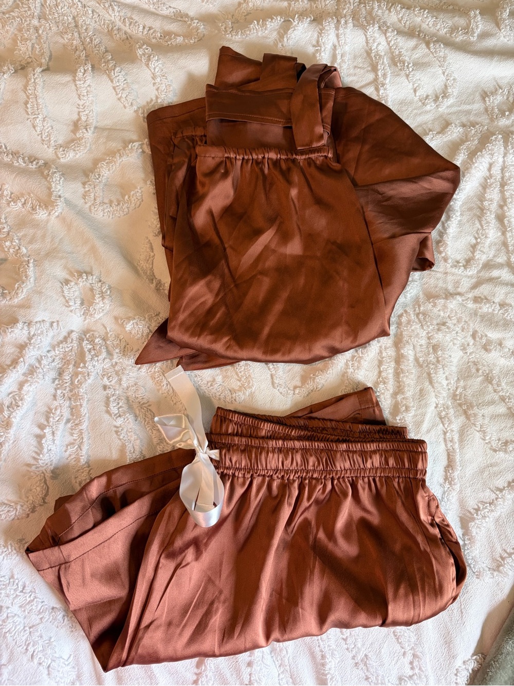 Satin Two-Piece Sleep Set in Copper Brown